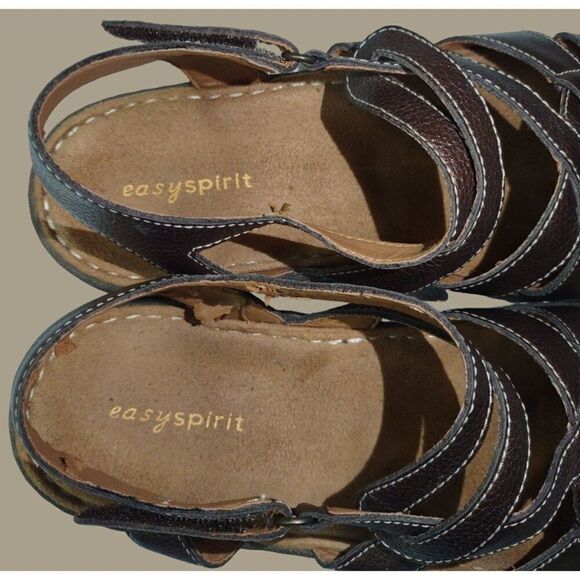 Easy Spirit Brown Pearlie Leather Sandals with Adjustable Strap Women's Size 8 - Picture 4 of 11